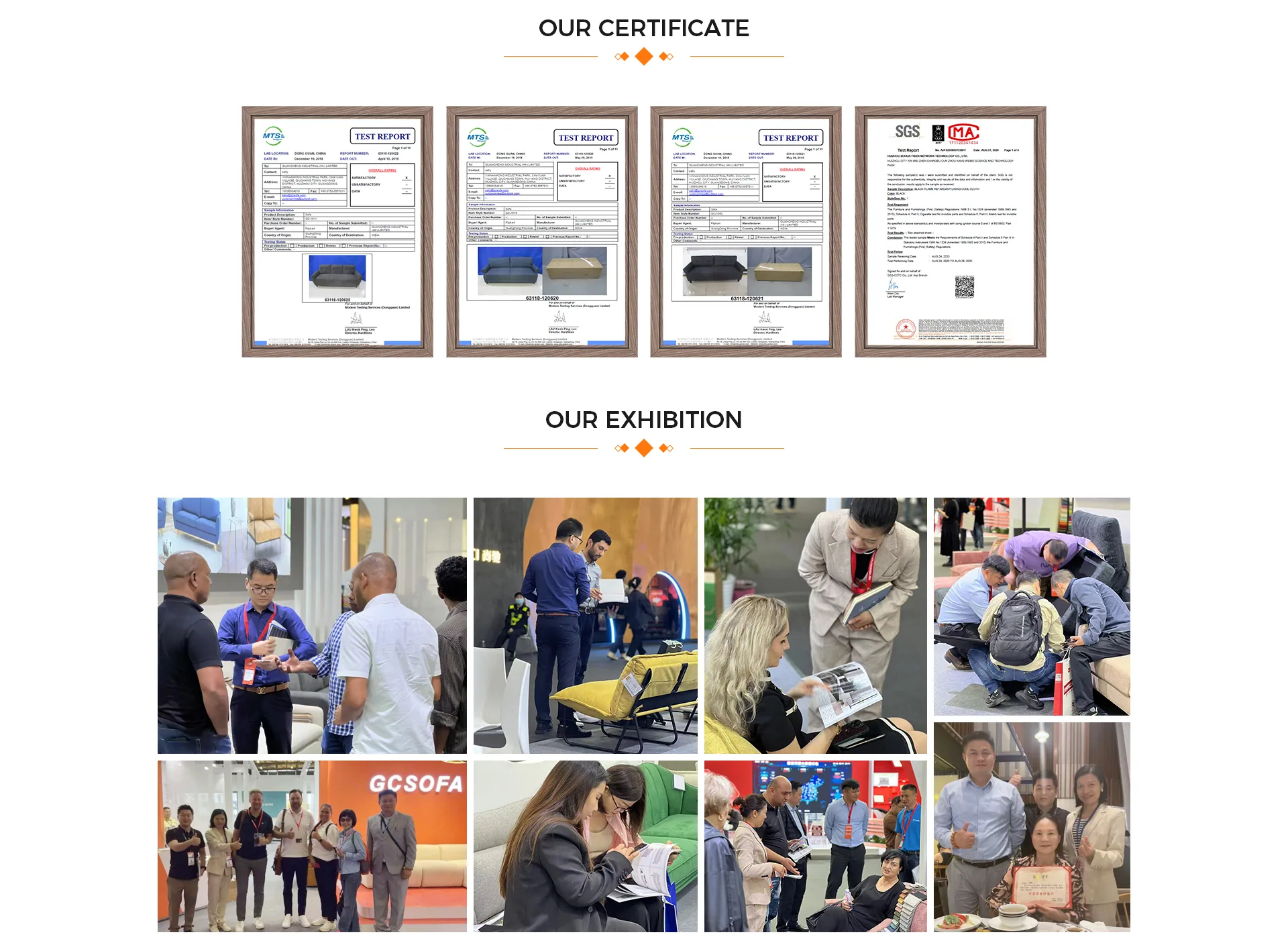 Selected GCSOFA sofa test reports and certificates