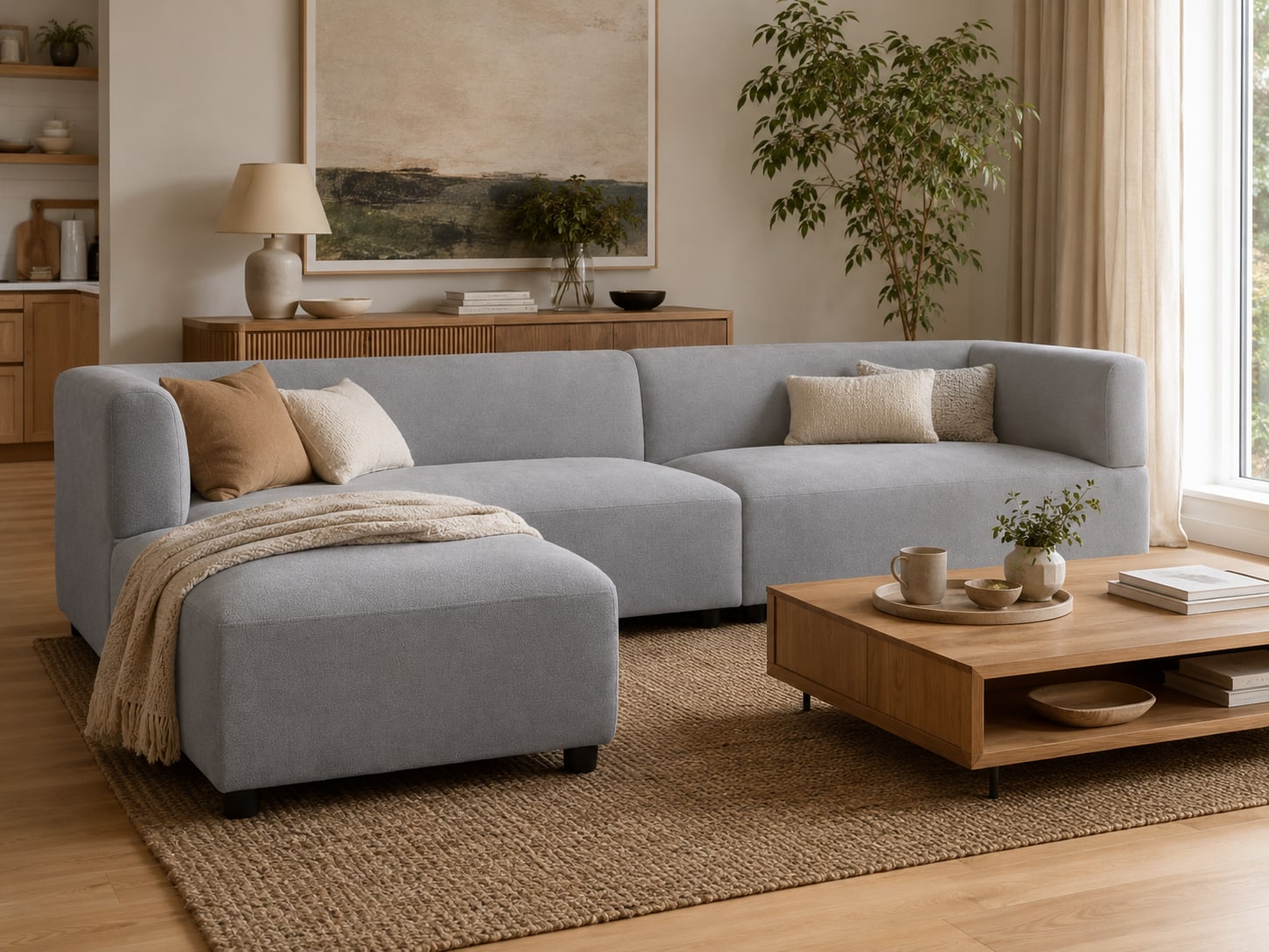 Modular sofa arranged in an international residential interior